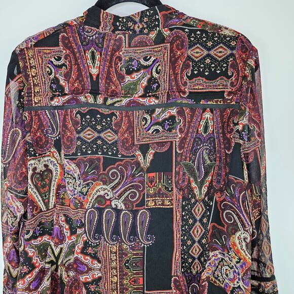 Coldwater Creek Women’s Sheer Boho Paisley Blouse PL Petite Large Whimsical Fall - Picture 6 of 12